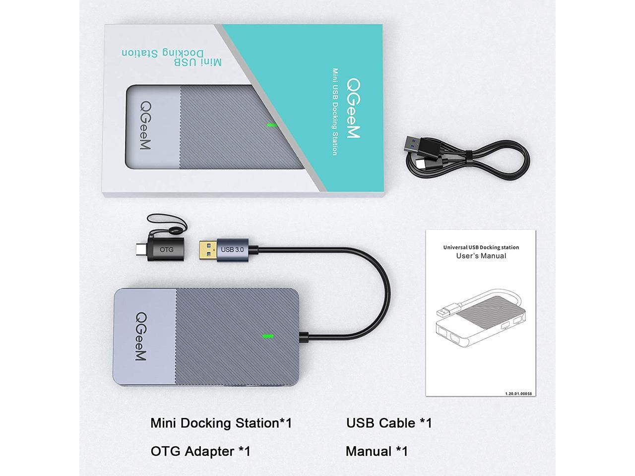 QGeeM USB 3.0 Docking Station, Triple Display USB C Hub Dual HDMI VGA