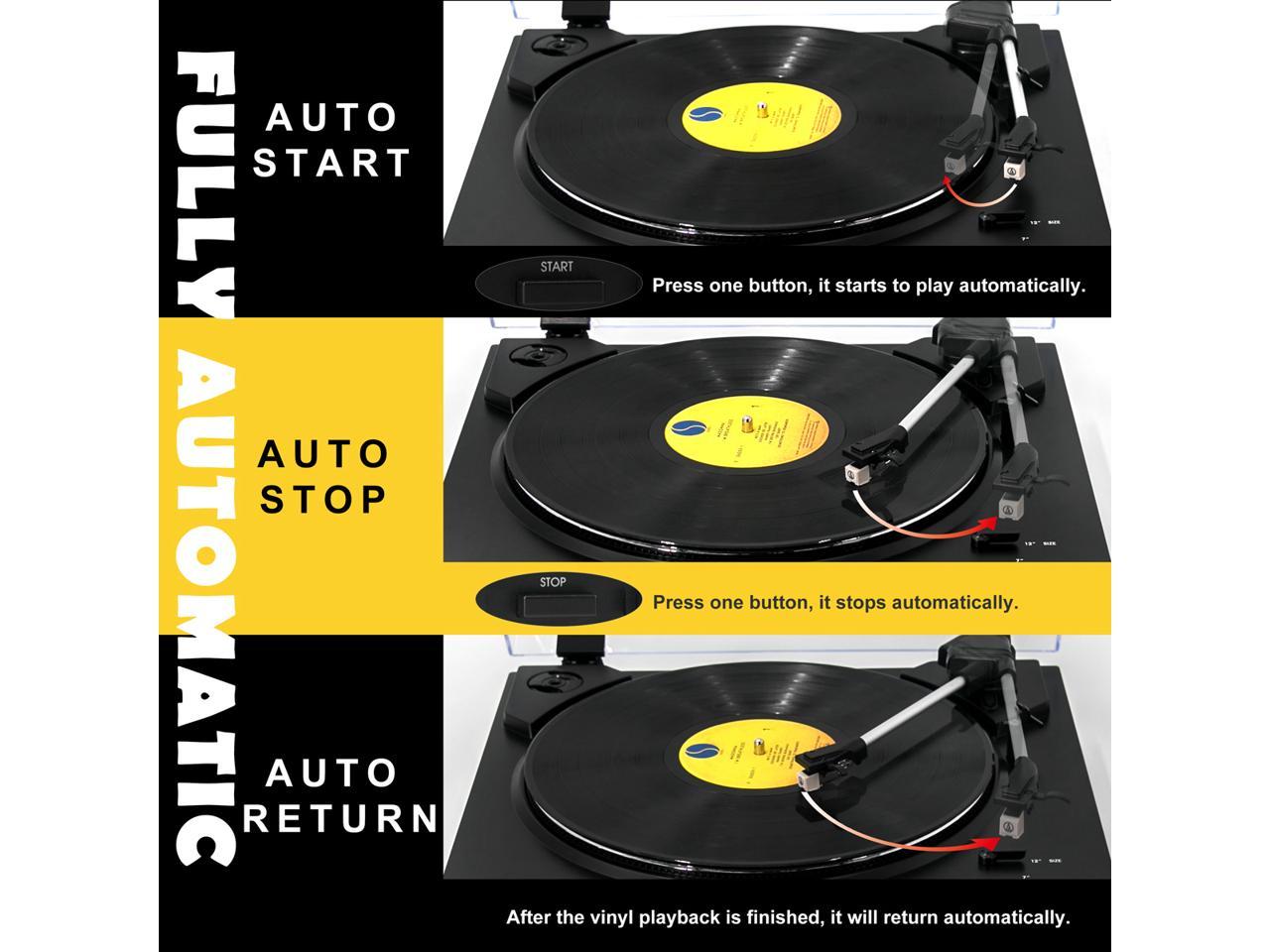 Vinyl Record Player Fully Automatic Usb Belt Drive Stereo Turntable Hi Fi Plays 33 1 3 45 Rpm Black Vinyl Records With Moving Magnet Turntable Cartridge Dust Cover Anti Resonance Newegg Com