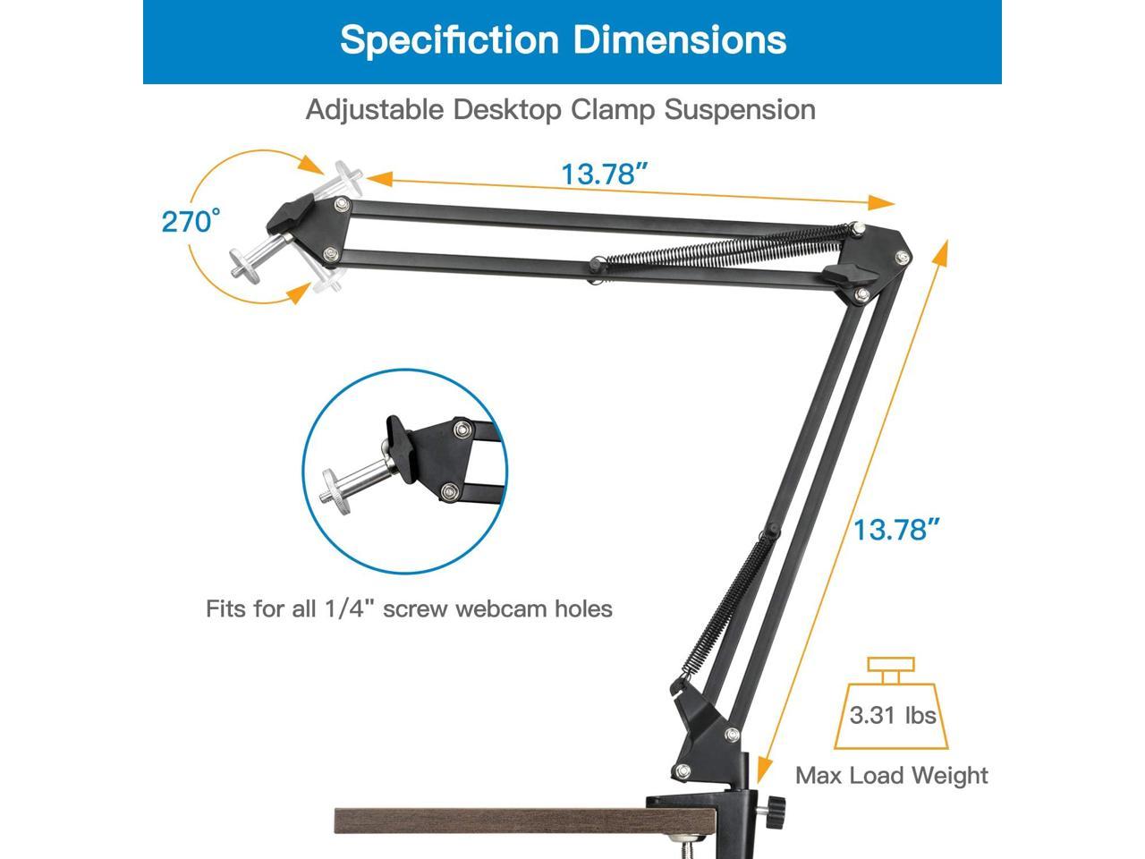 YIPUTONG Webcam Bracket for Cell Phones Adjustable Desktop Clamp Suspension Boom Scissor Arm Stand Holder with Mounting Clip Built-in 1//4Screw Compatible with Webcam Camera