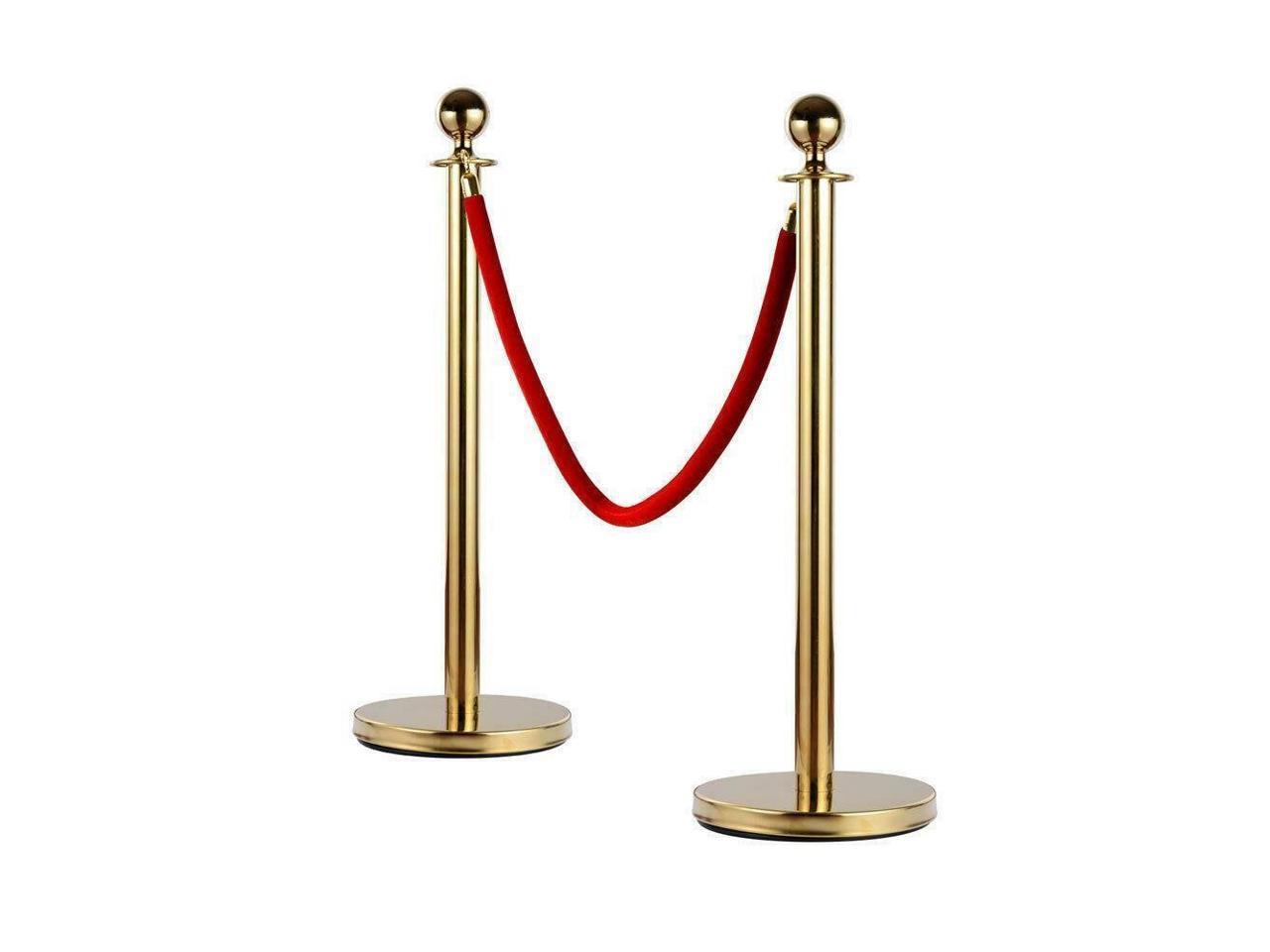 4x Stanchion Posts Queue Pole Retractable 2 Velvet Ropes Crowd Control Barrier