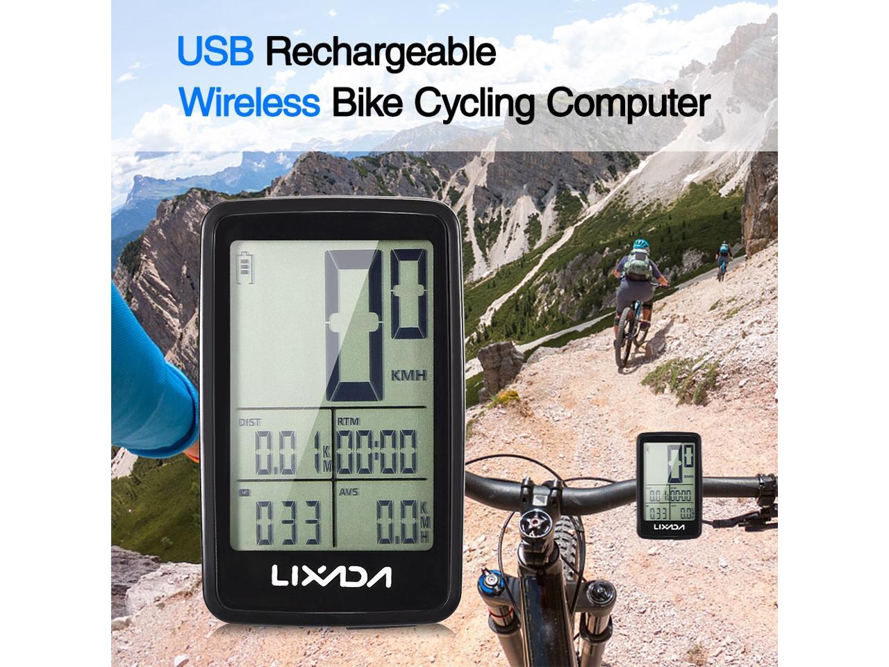 Bike LCD Computer USB Rechargeable Odometer Speedometer Speed Meter Indicator 