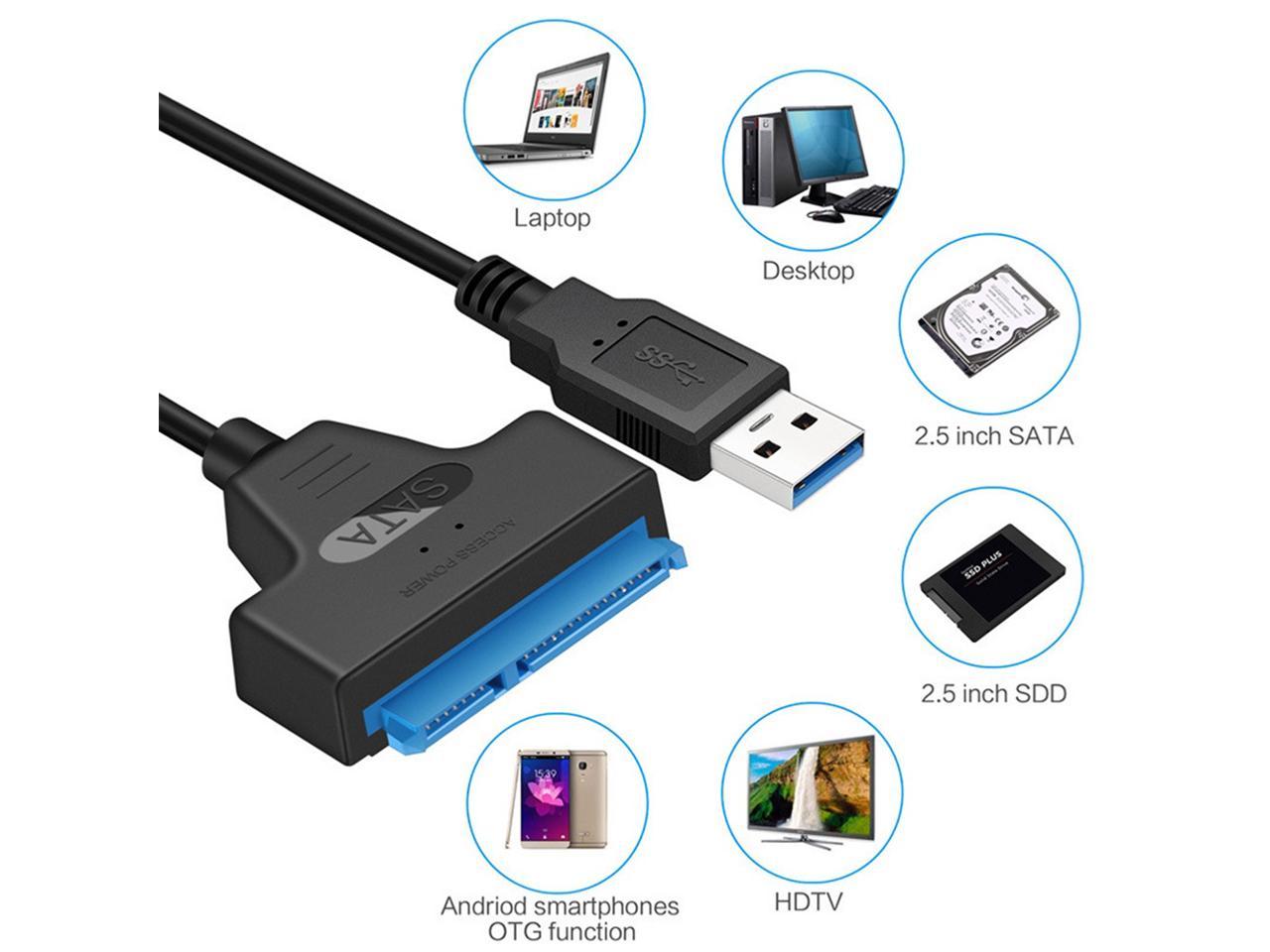 ZKxl8ca USB 2.0 to SATA 22Pin Adapter Cable Cord for 2.5 Inch HDD Laptop Hard Drive