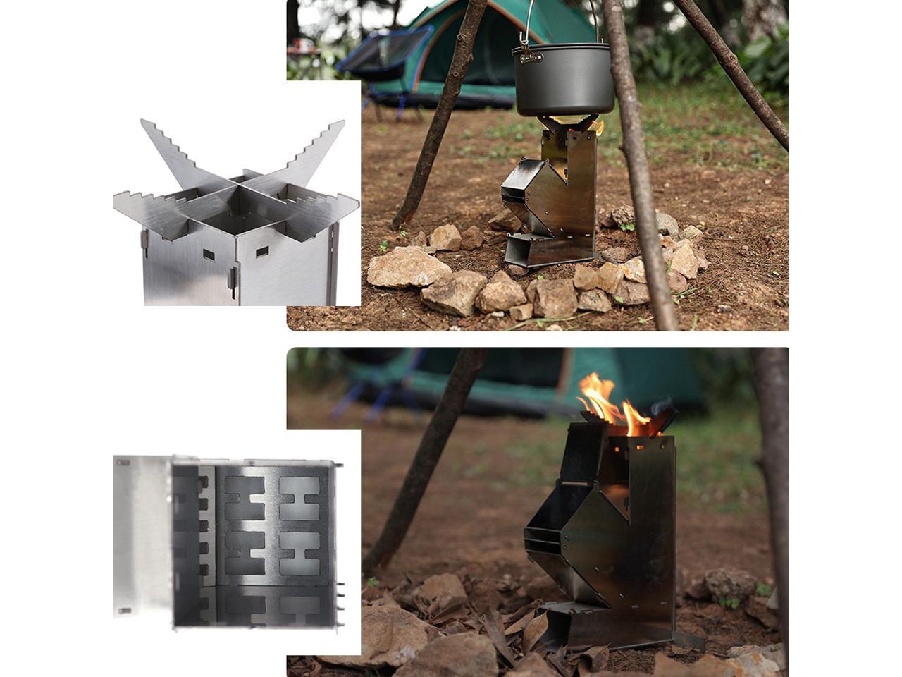 Details about   Outdoor Camping Wood Stove Portable Hiking Stainless Steel Folding Rocket Burner 