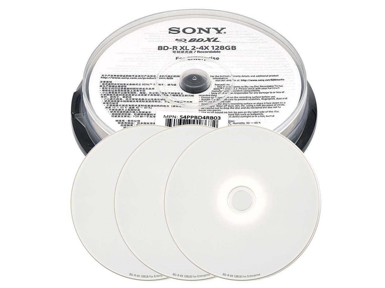 Sony 4X 128GB BDR XL 3 Discs White Inkjet Printable Bluray BDXL Quad Layer BDR
