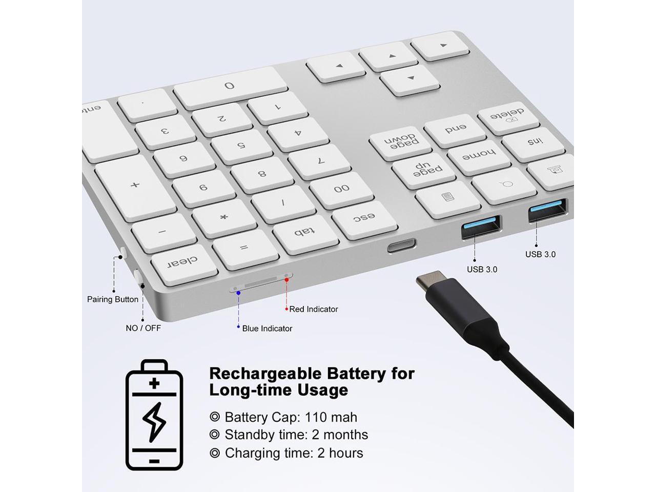 2in1 BT Keyboard USBC 3.1 HUB Features 34key Wireless Numeric