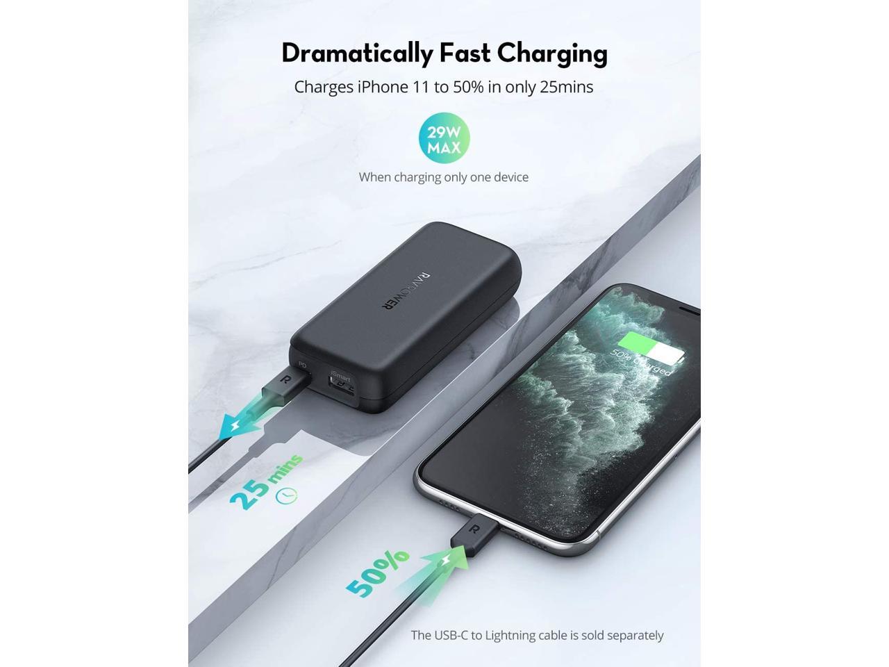 Pixel 4XL/ 3/3XL iPad Pro 2018 and More 10000mAh Small PD Power Bank Compatible with iPhone 11/Pro/Max/ 8/ X/XS 29W Max Portable Charger RAVPower 10000 USB C Power Delivery Samsung S10 