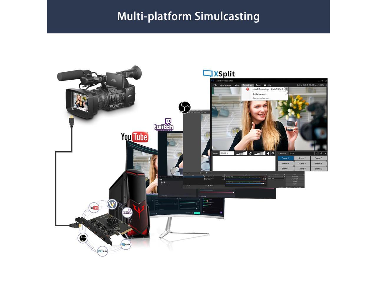 ACASIS Internal PCIe Video Capture Card with 4 HDMI Stream and Recording in 1080p60 with