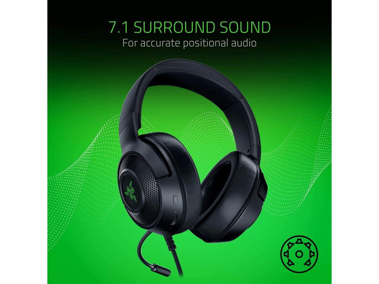 Razer Kraken X Usb Ultralight Gaming Headset 7 1 Surround Sound Lightweight Frame Green Logo Lighting Integrated Audio Controls Bendable Cardioid Microphone For Pc Classic Black Newegg Com