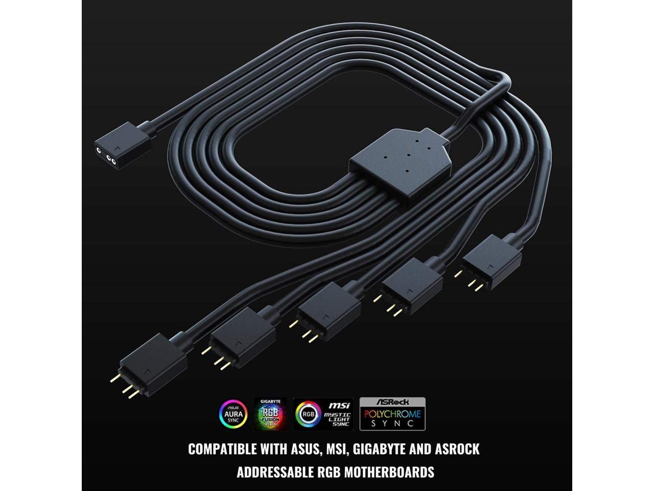 Cooler Master 1-to-5 Addressable RGB Splitter Cable Universal 3-pin ...