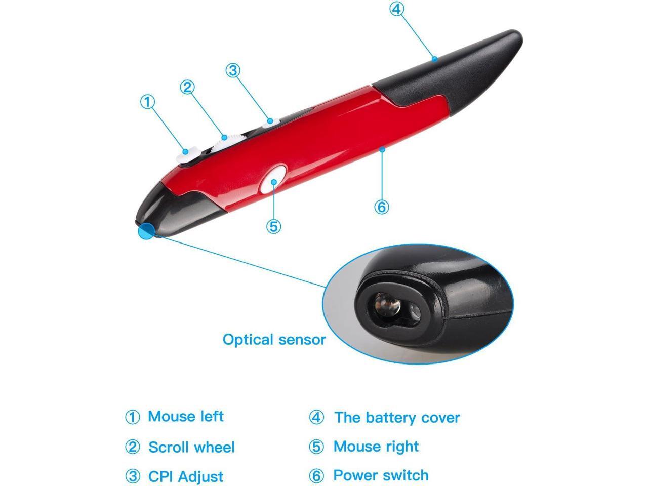 Wireless Optical Pocket Pen Mouse, Lychee 2.4GHZ USB Wireless Optical Pen Mouse 800/1200/1600