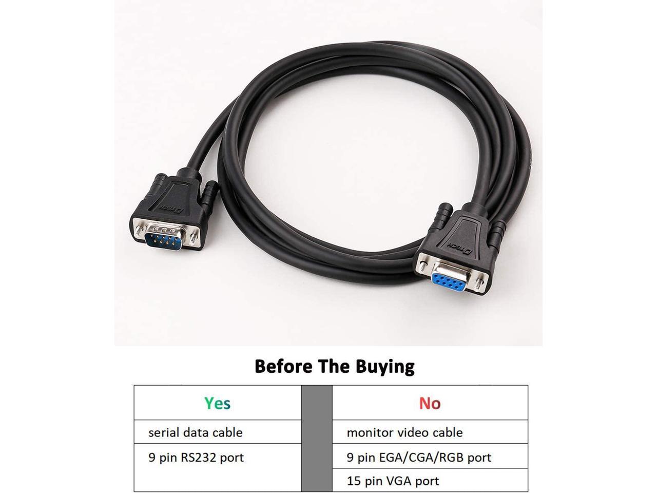 DTECH DB9 to DB9 RS232 Serial Cable Male to Male Null Modem Cord Cross TX//RX line for Data Communication 5 Feet, Black
