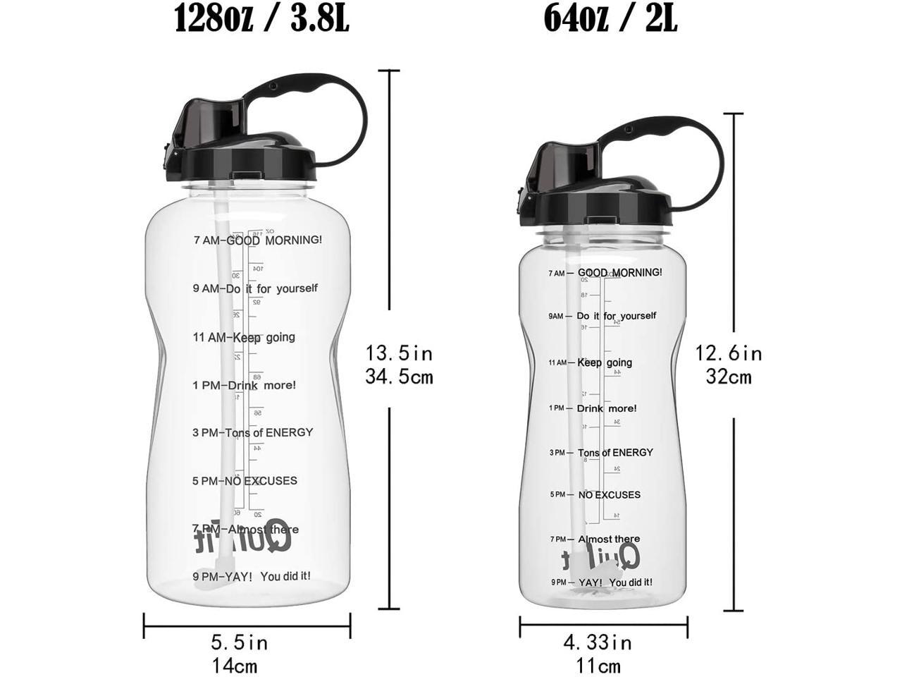 QuiFit Motivational Gallon Water Bottle with Straw & Time Marker,BPA Free Reusable Large Leakproof Portable Water Jug,for Fitness Camping Outdoor Sports