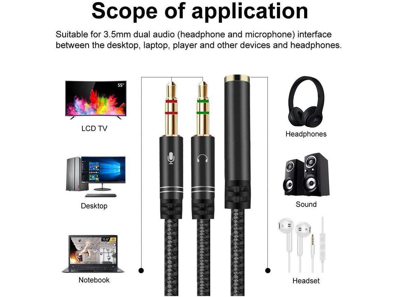 Headphone 3 5mm splitter mic cable for computer headset 3 5mm female to
