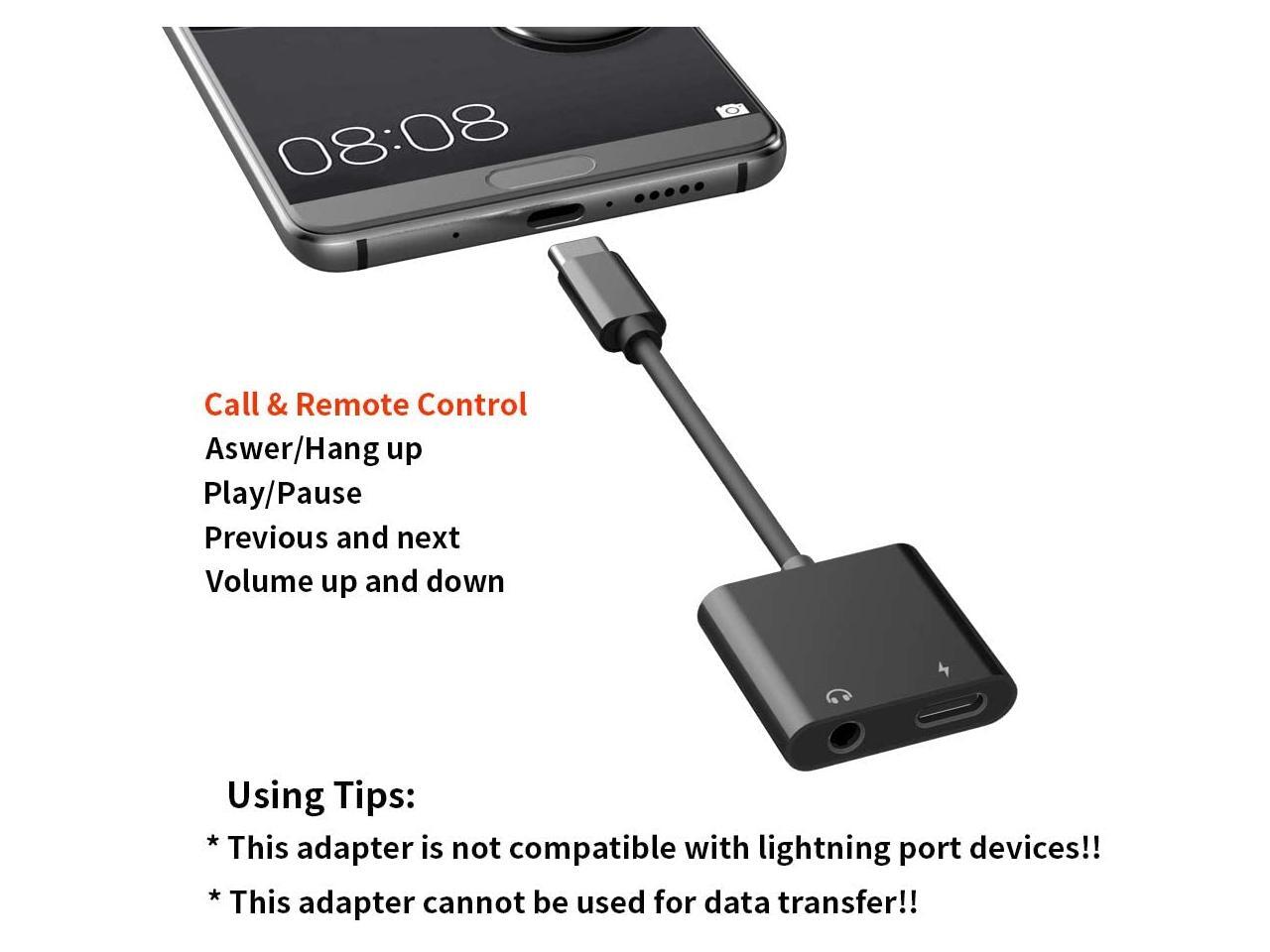 USB C to 3.5 mm Headphone & Charge Adapter Type C Audio Jack Earphone