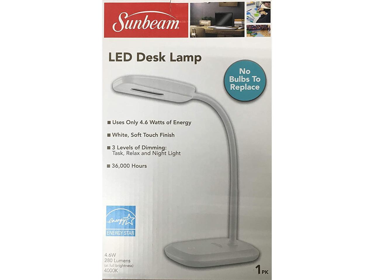 new sunbeam flexible neck led desk lamp adjustable light energy star black
