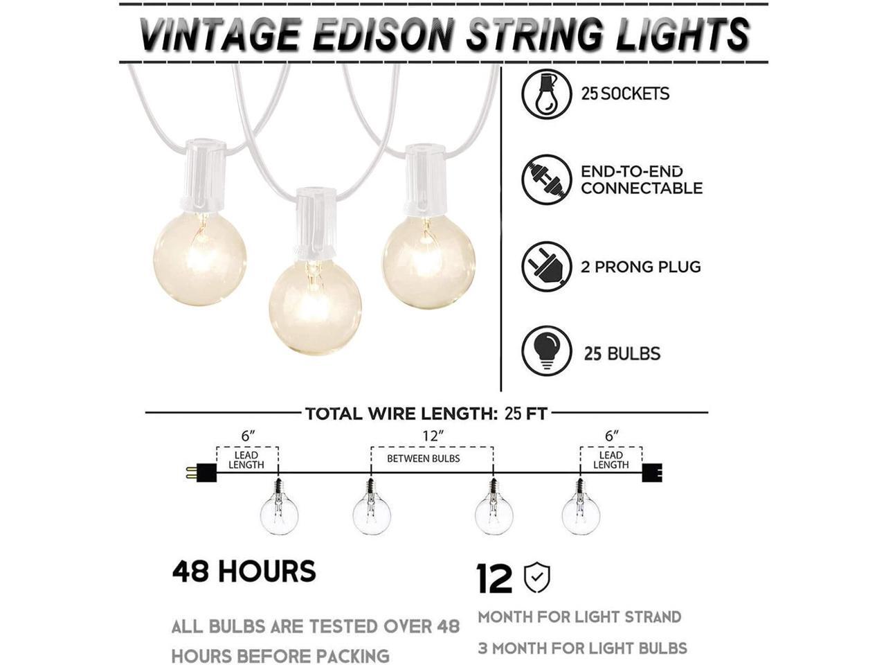 Afirst Outdoor String Lights 25Ft Patio String Lights with 25 Edison