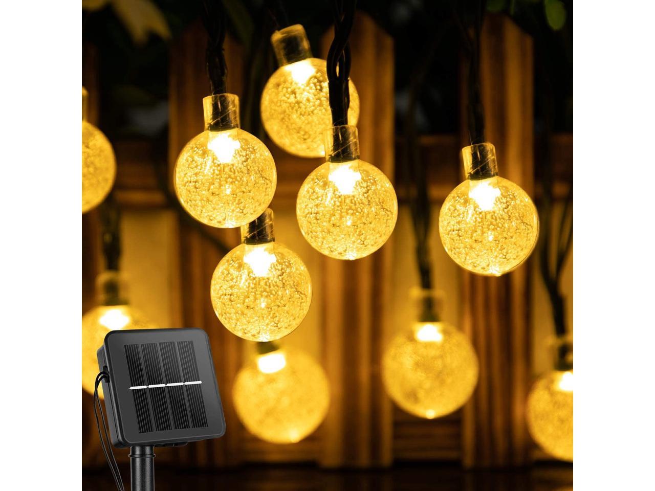 Waterproof Solar Powered Patio Lights for Garden Yard Porch Wedding Party Decor Warm White Solar String Lights Outdoor 60 Led 35.6 Feet Crystal Globe Lights with 8 Lighting Modes 