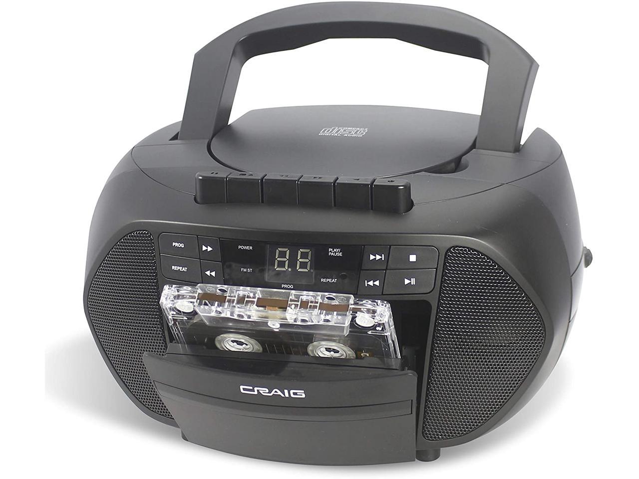 - CD Boombox with AM/FM Stereo Radio and Cassette Player/Recorder Black ...