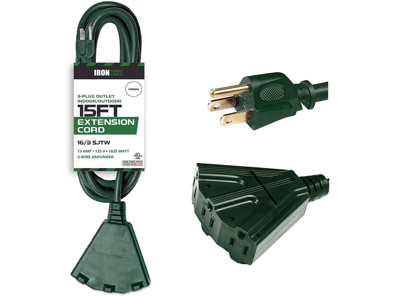 UL Listed; 16/3 SJTW; 3-Wire Grounded Green 50 Ft Extension Cord with 3 Outlets 