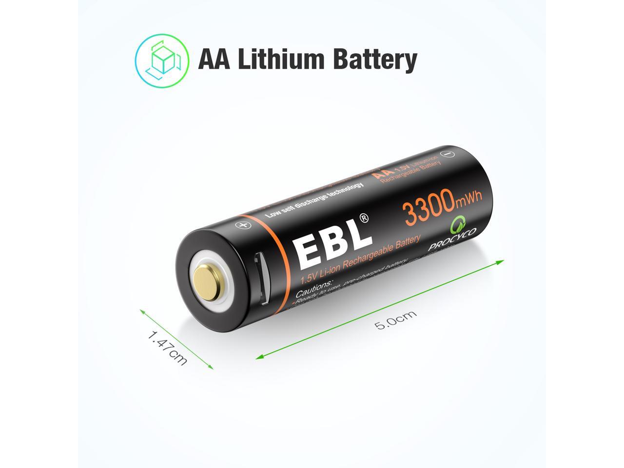EBL 4 Pcs 3300mWh 1.5v AA Lithium Rechargeable Batteries Liion Battery