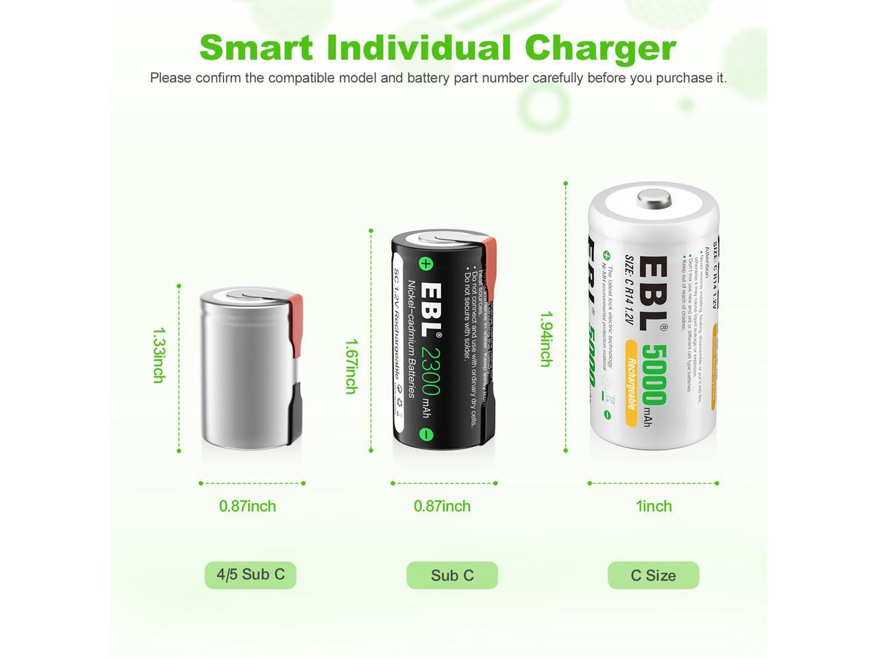 EBL 6pcs 2300mAh Sub C NiCd Rechargeable Batteries for Power Tools 1.2V