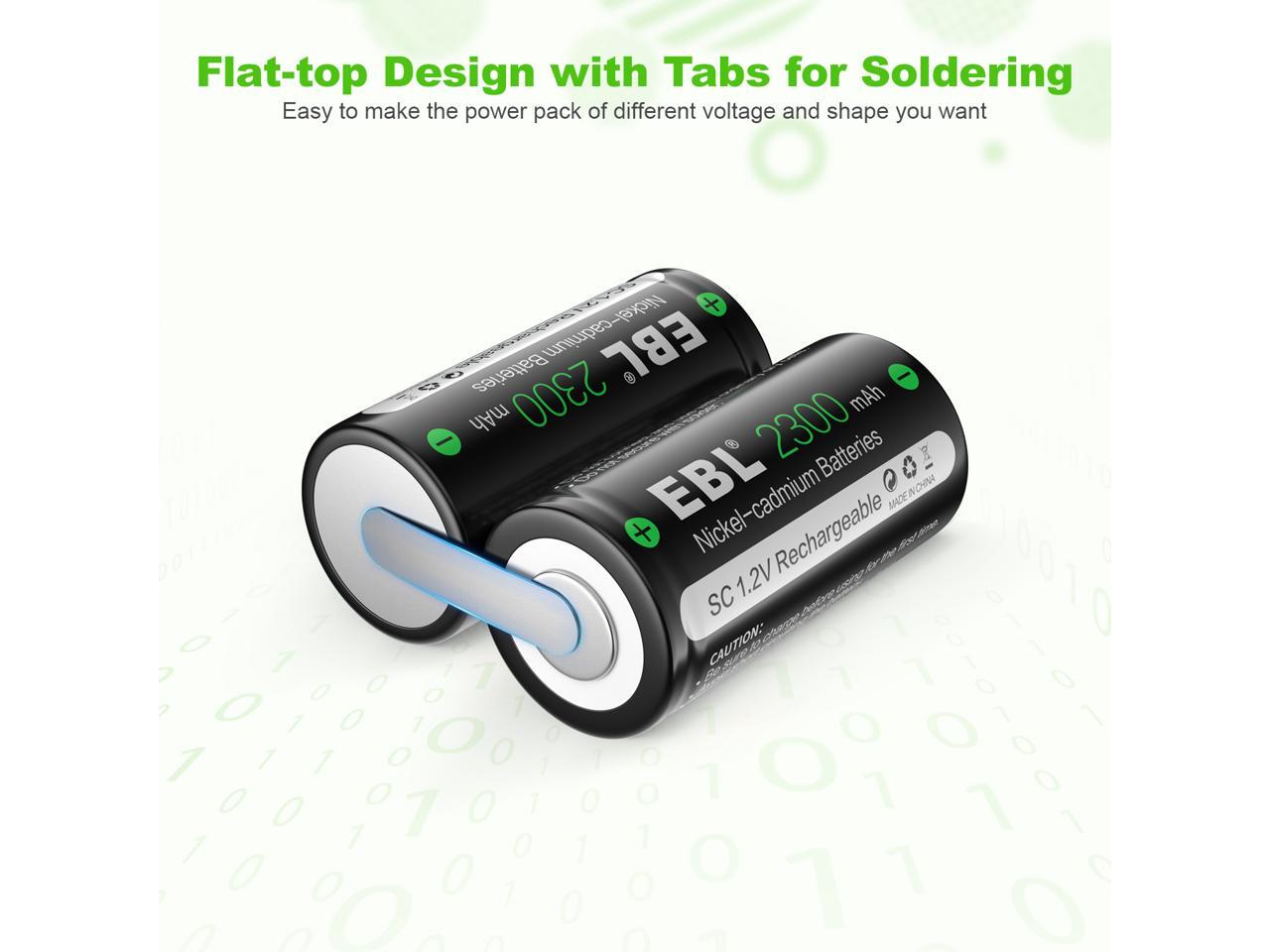 EBL 6pcs 2300mAh Sub C NiCd Rechargeable Batteries for Power Tools 1.2V