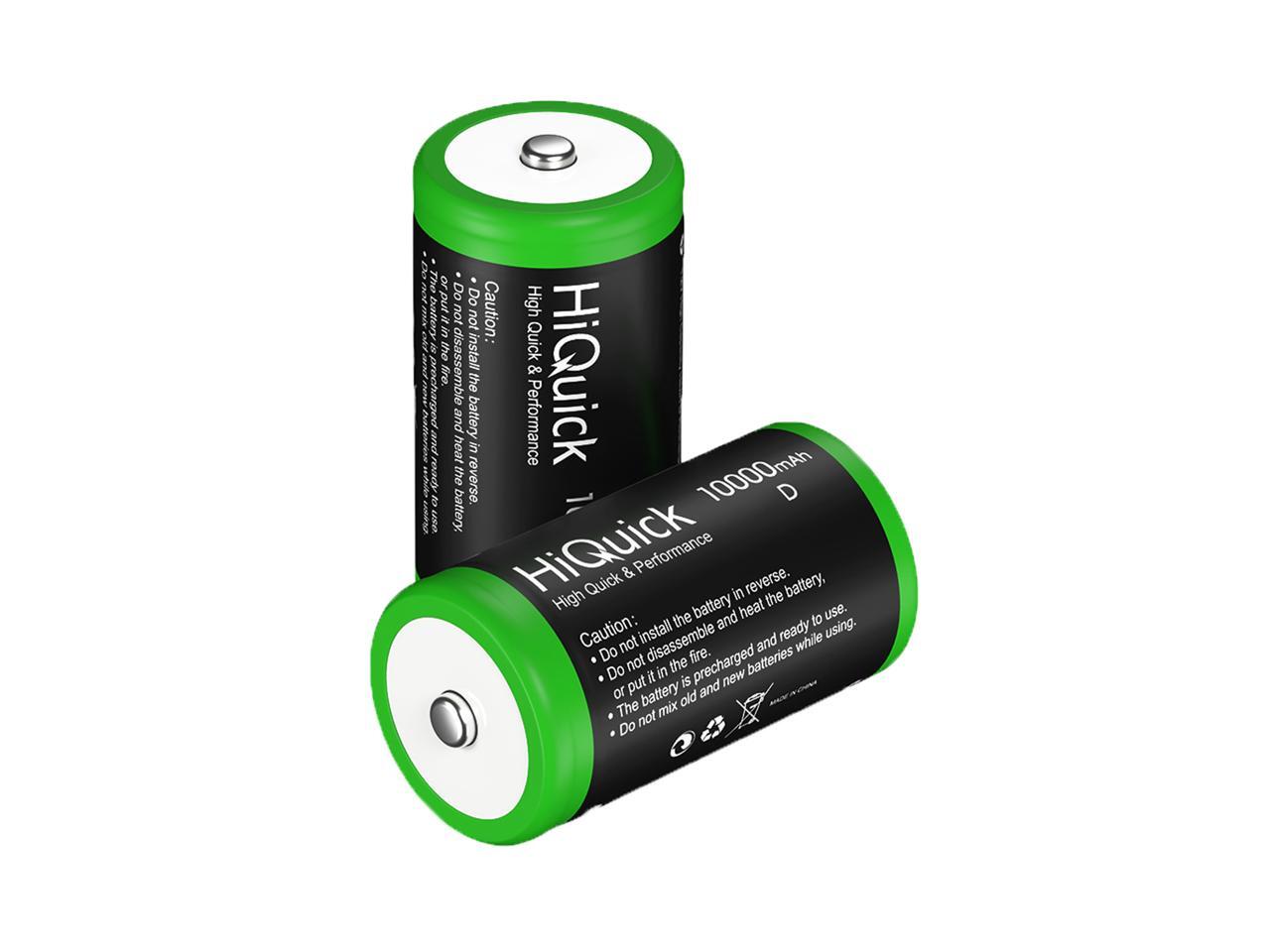 HiQuick 2Pcs 10000mAh D Rechargeable Batteries 1.2V Huge Capacity Size