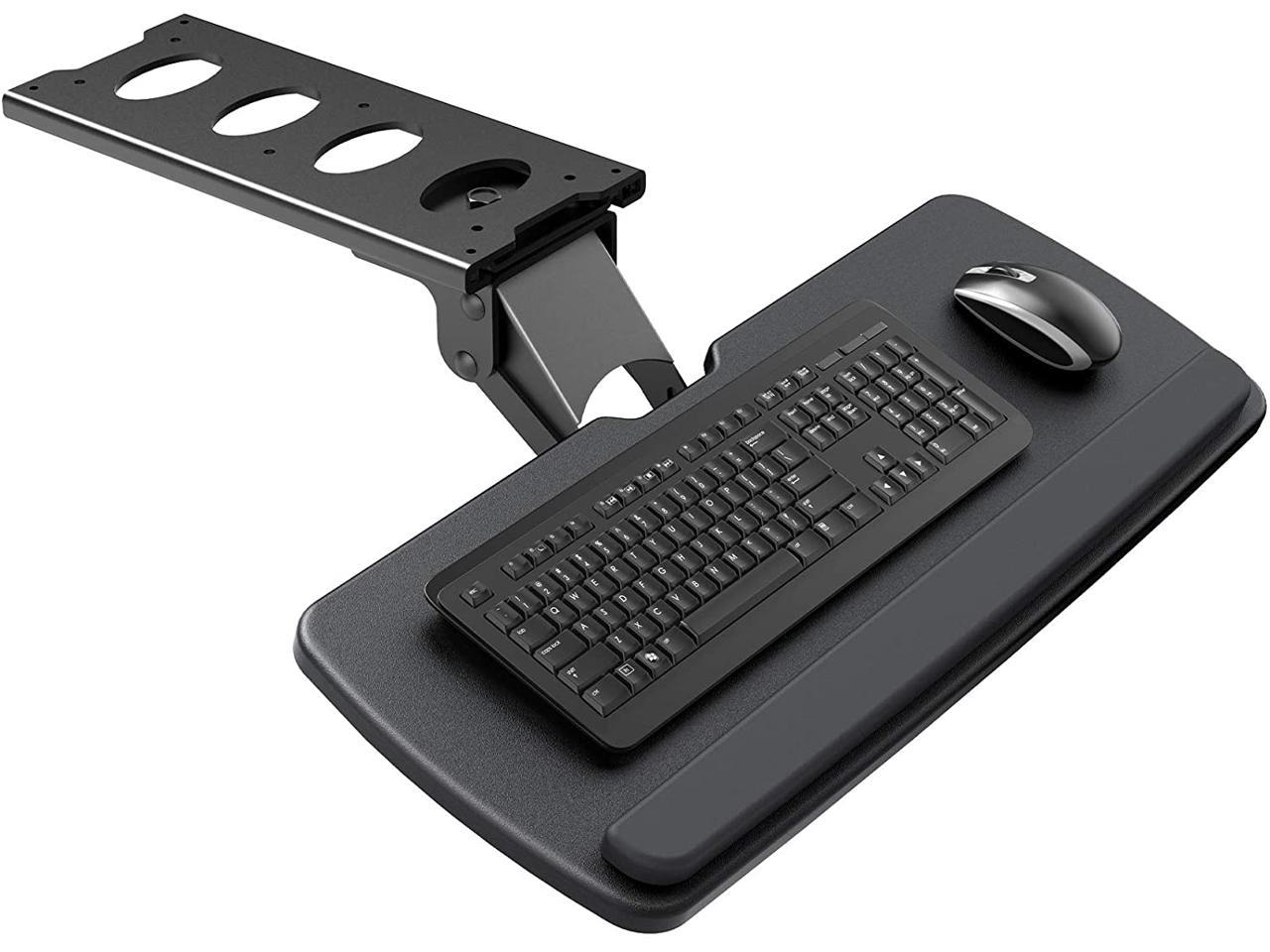 EQEY Keyboard Tray Under Desk 25 x9.8 inch 360°Adjustable Keyboard Mount and Mouse Tray Smoothly Pull Out Desk Extender with Soft Supportive Pad 