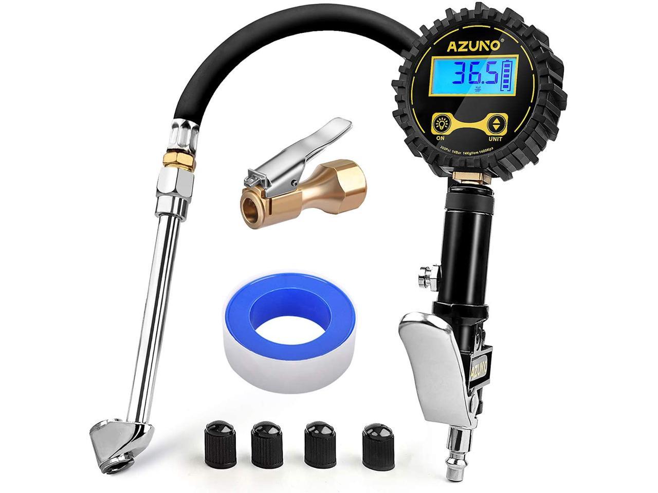 Digital Tire Inflator Pressure Gauge,with Medium 250 PSI Air Chuck and Compressor Accessories ，Heavy Duty with Rubber Hose and Quick Connect Coupler for 0.1 Display Resolution 