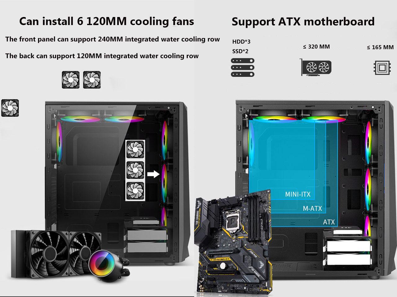 Hsccgi Atx Mid Tower With Four 1mm Rgb Fans Fine Front Panel Acrylic Window Rgb Lighting System Cable Management System Black Newegg Com
