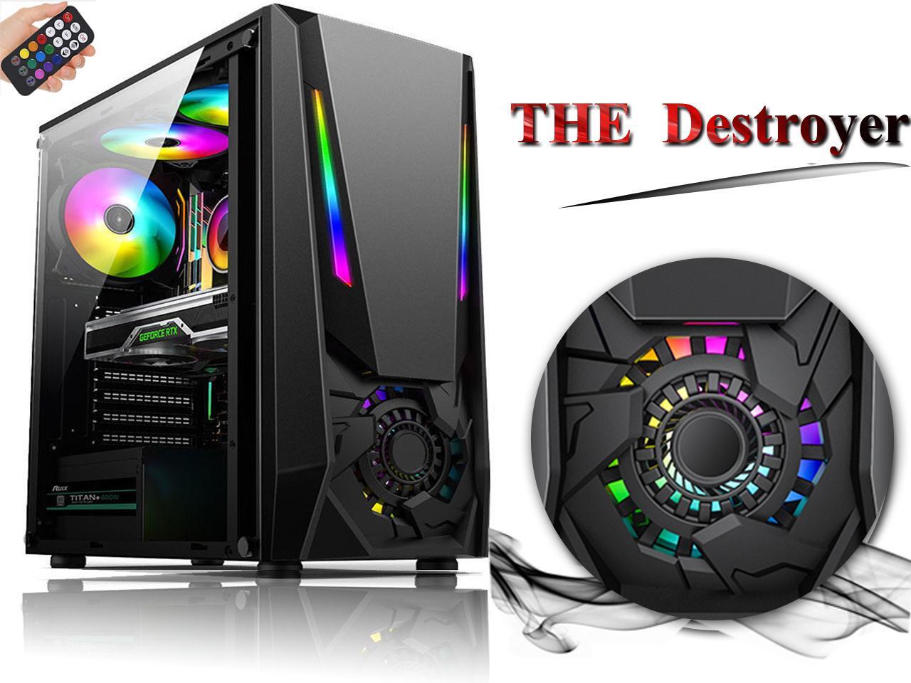 Hsccgi Atx Mid Tower With Four 1mm Rgb Fans Fine Front Panel Acrylic Window Rgb Lighting System Cable Management System Black Newegg Com