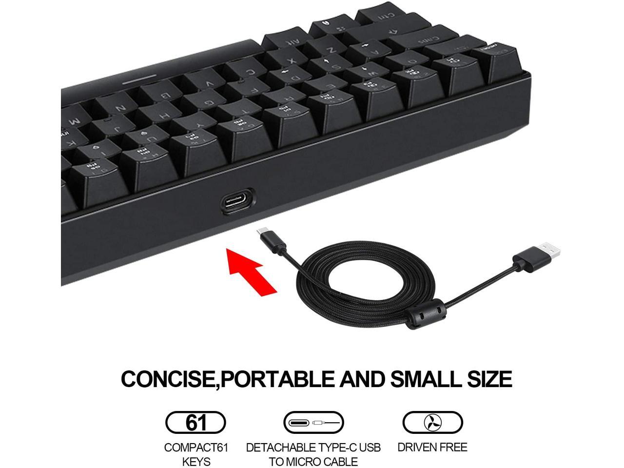 60 Mechanical Keyboard Portable 61 Keys RGB LED Backlit TypeC USB