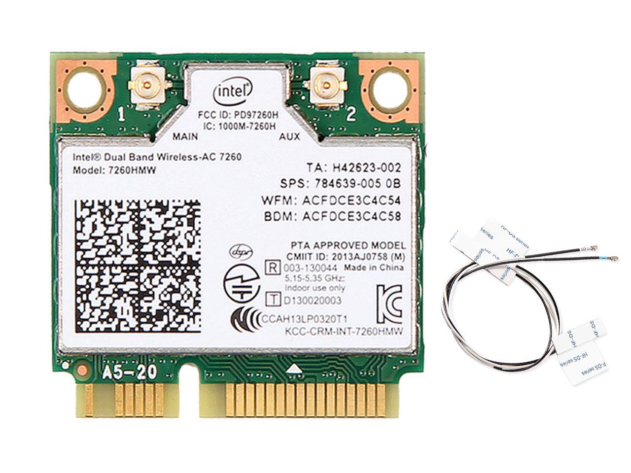 Intel 7260.HMW Dual Band Wireless-AC 7260 Network Adapter+Bluetooth 4.0 USE for Intel AC Half Mini Pcie Card 802.11 b/a/g/n/ac MQUPIN Dual Band Wirless 