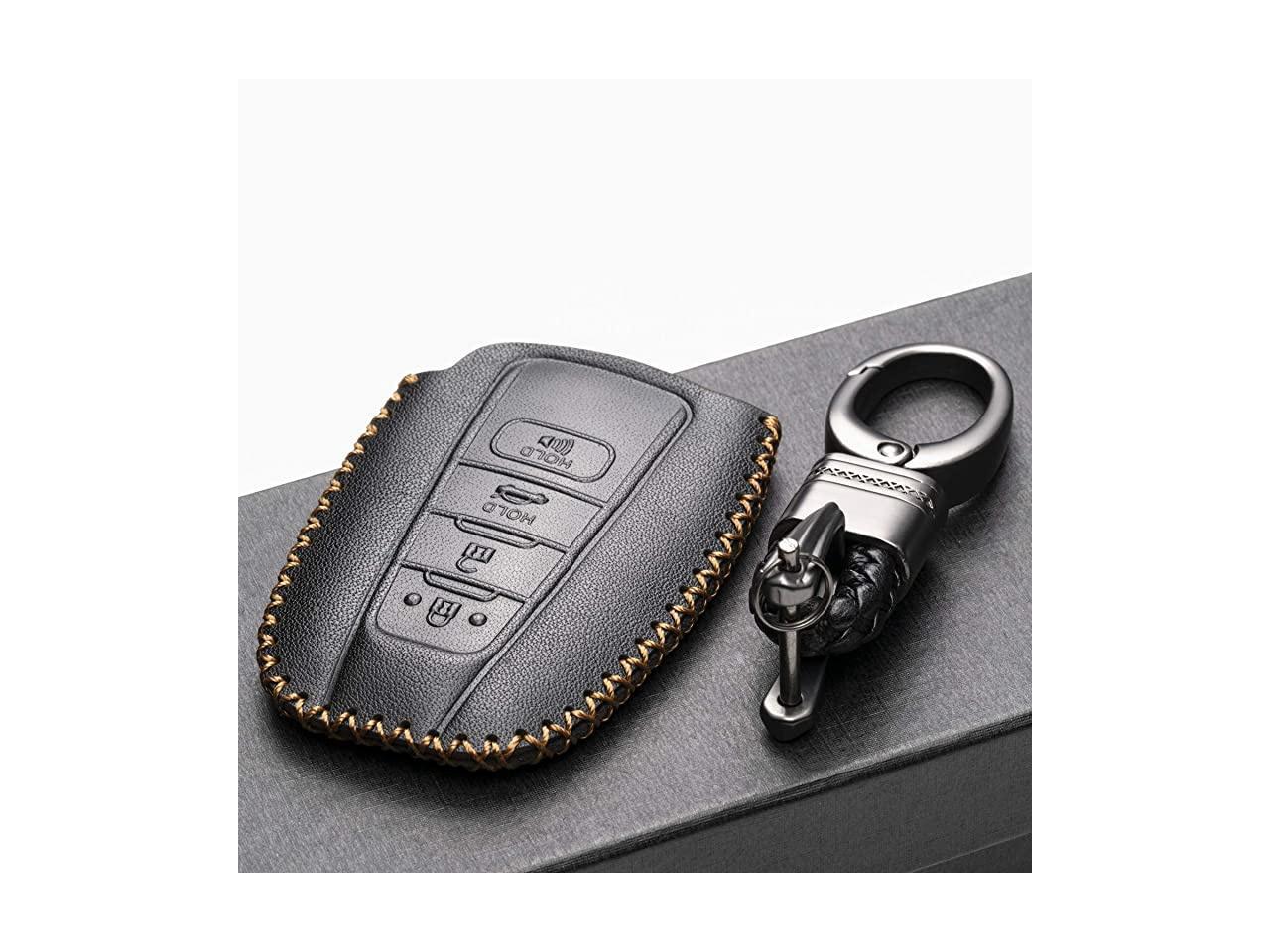 Genuine Leather Remote Key Fob Case Cover Protector with Key Chain for