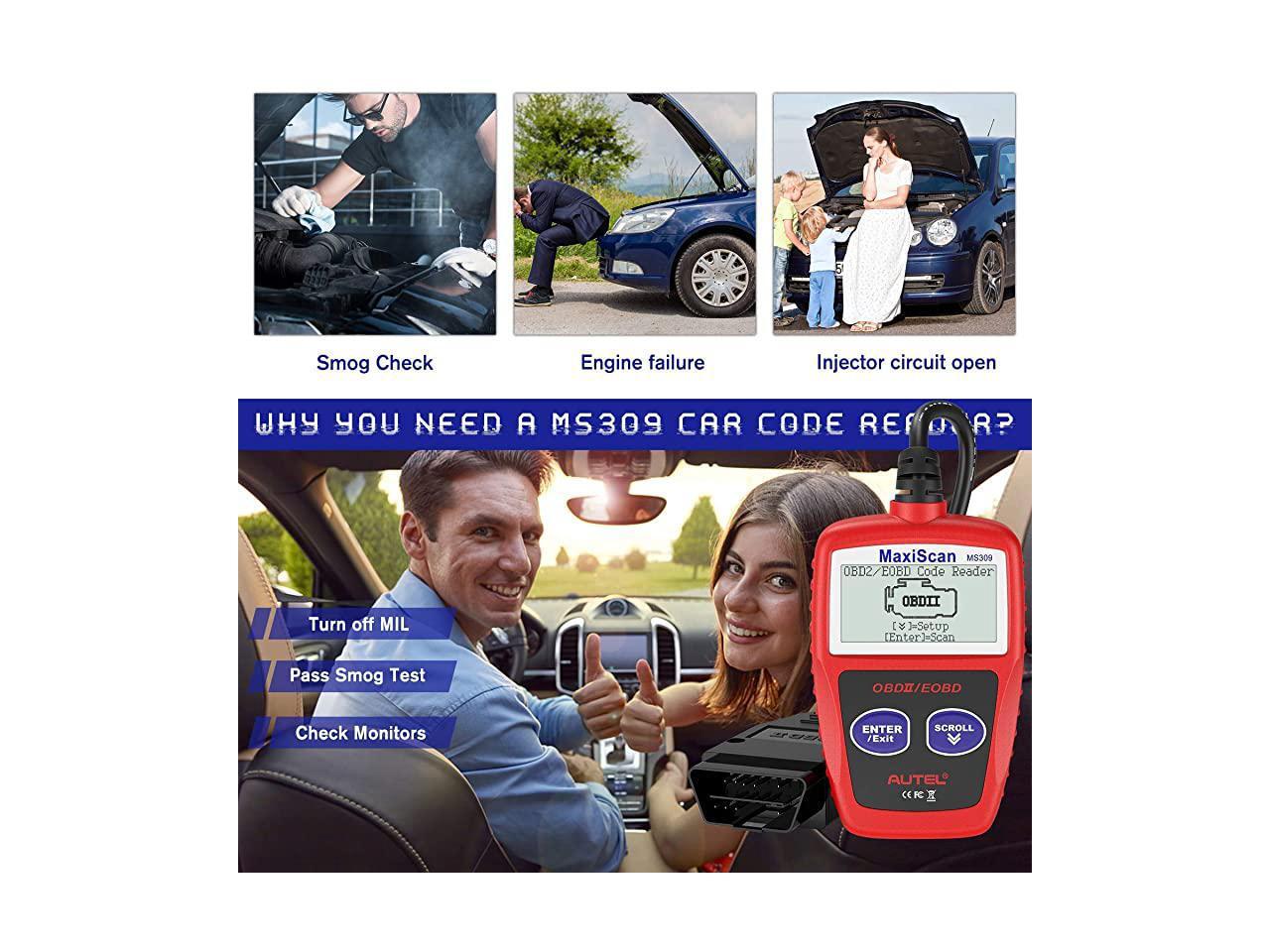 MS309 OBD2 Scanner Check Engine Fault Code Reader, Read