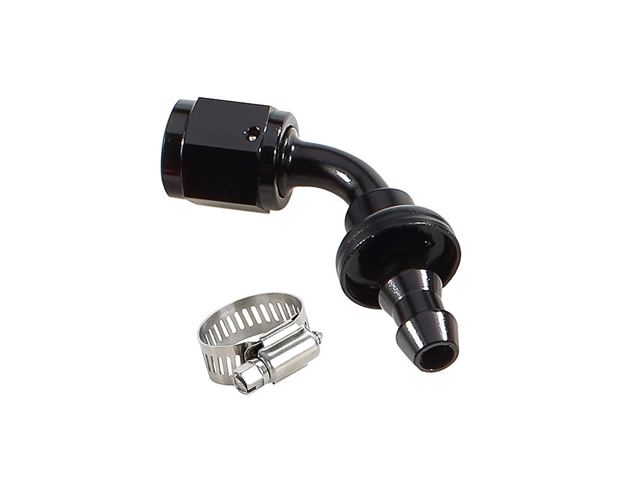 8AN Aluminum 45 Degree Swivel Female AN8 3/4-16 Thread Push Lock/Push On Barb Hose End Oil Fuel Gas Line Fitting Black with Amercian Type Clamp