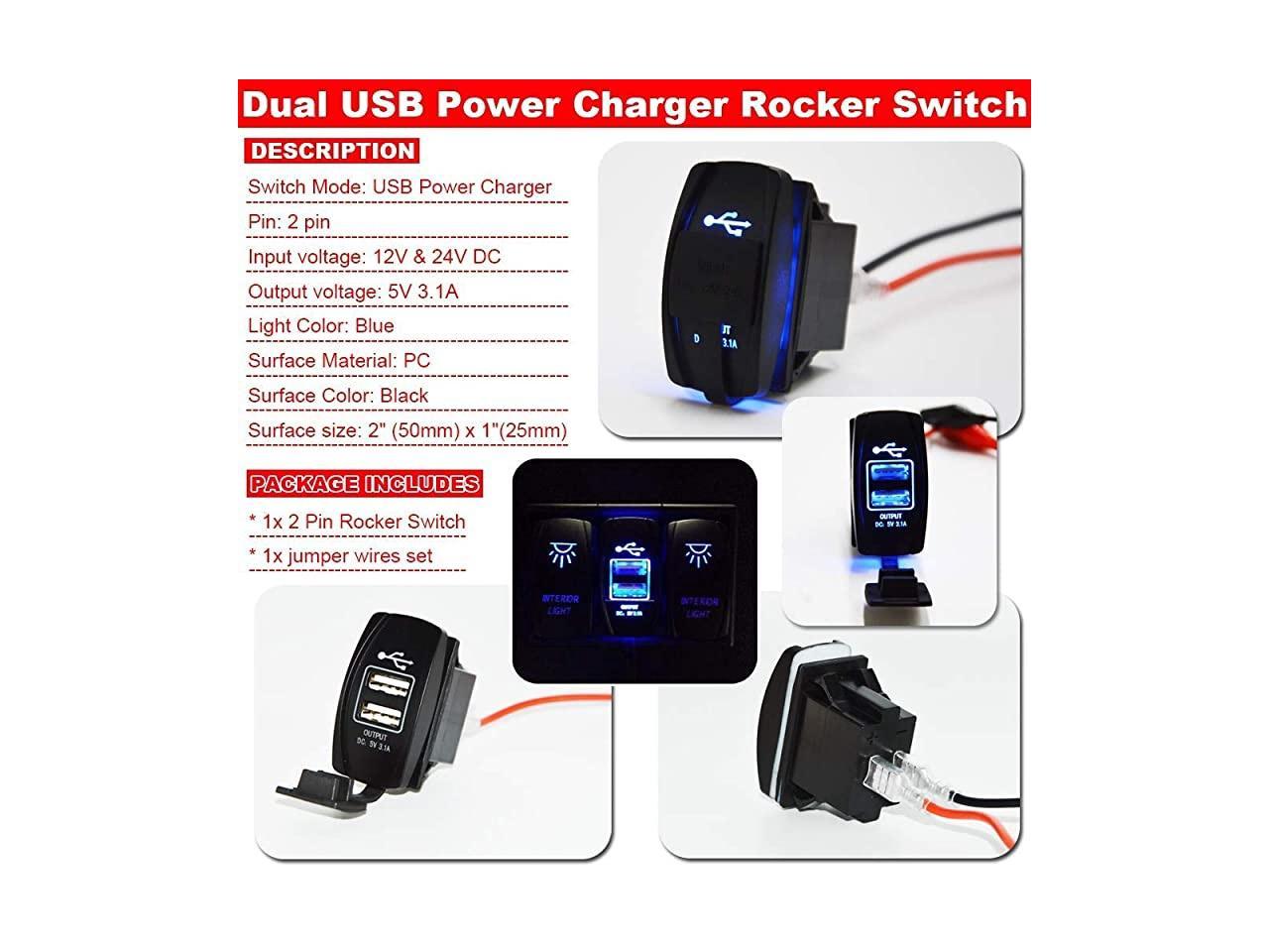 XJMOTO 3pcs Rocker Switch LED Light bar & Rear light & USB Power Charge Toggle Switch Blue LED Laser 20A 12V for ATV UTV Polaris RZR Can-am HONDA YAMAHA Can-AM Maverick JEEP SUV 