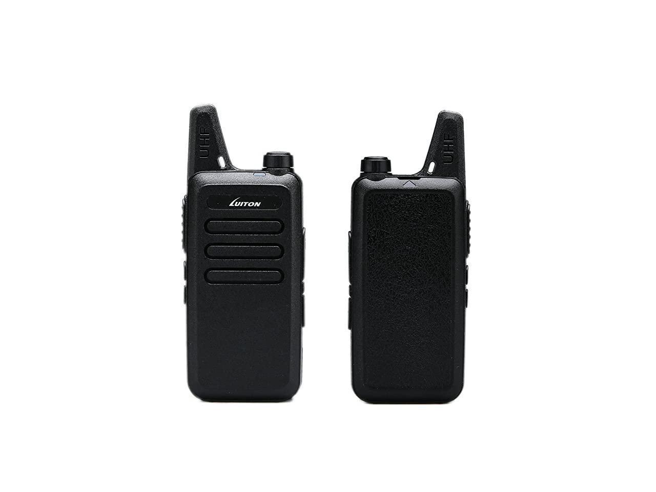 Mini Walkie Talkies with Earpiece Rechargeable 3 Watt for Camping Hiking Playing Outdoor Game by Luiton Black 2 Packs