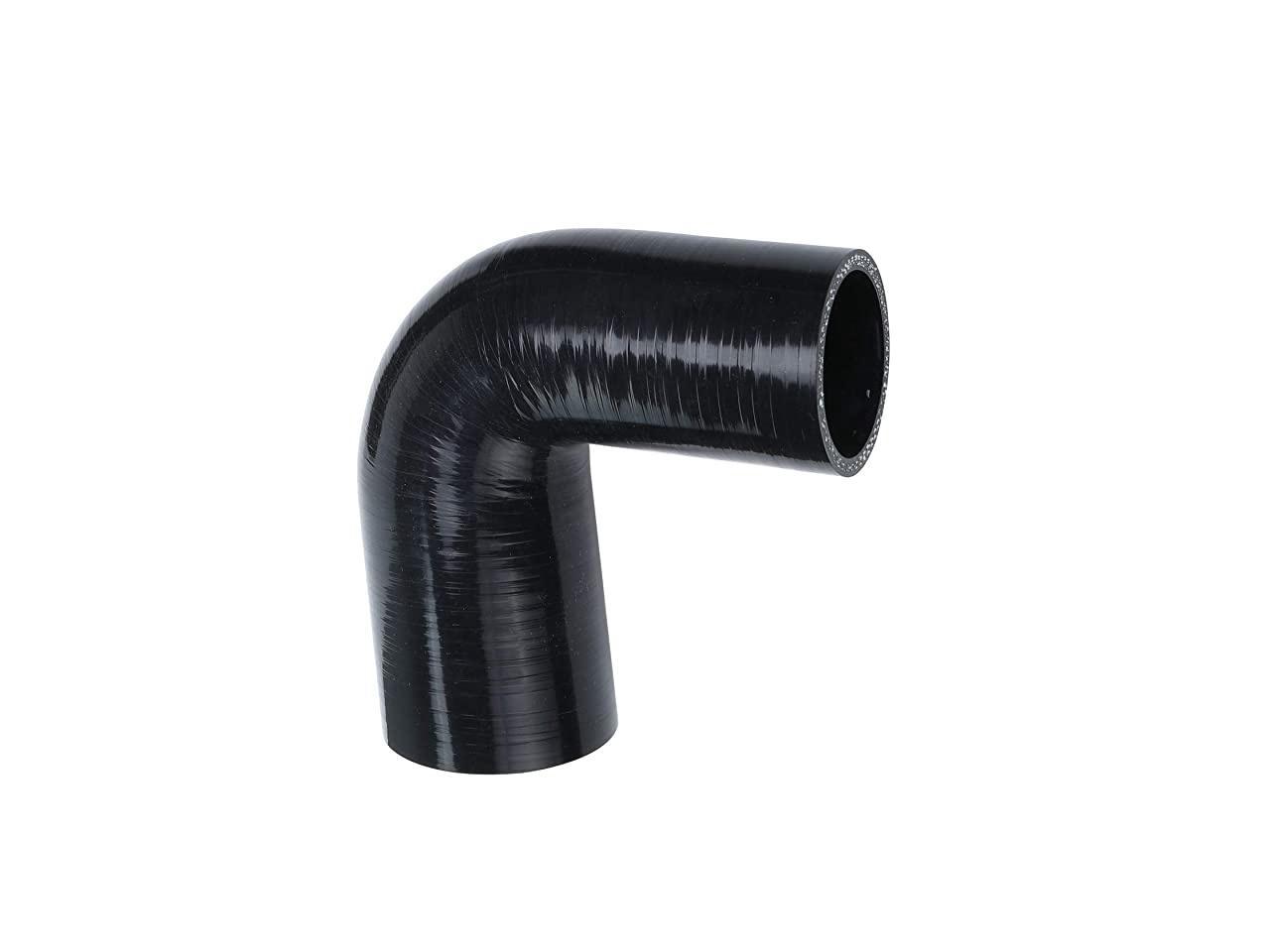 90 Degree Elbow Reducer Coupler 90mm Leg Length 3.5 3-Ply Reinforced 4.5mm 57mm to 76mm 80 PSI Maximum Pressure,Universal Automotive Silicone Hose,Black ID 2.25 to 3 Wall Thickness 0.18 