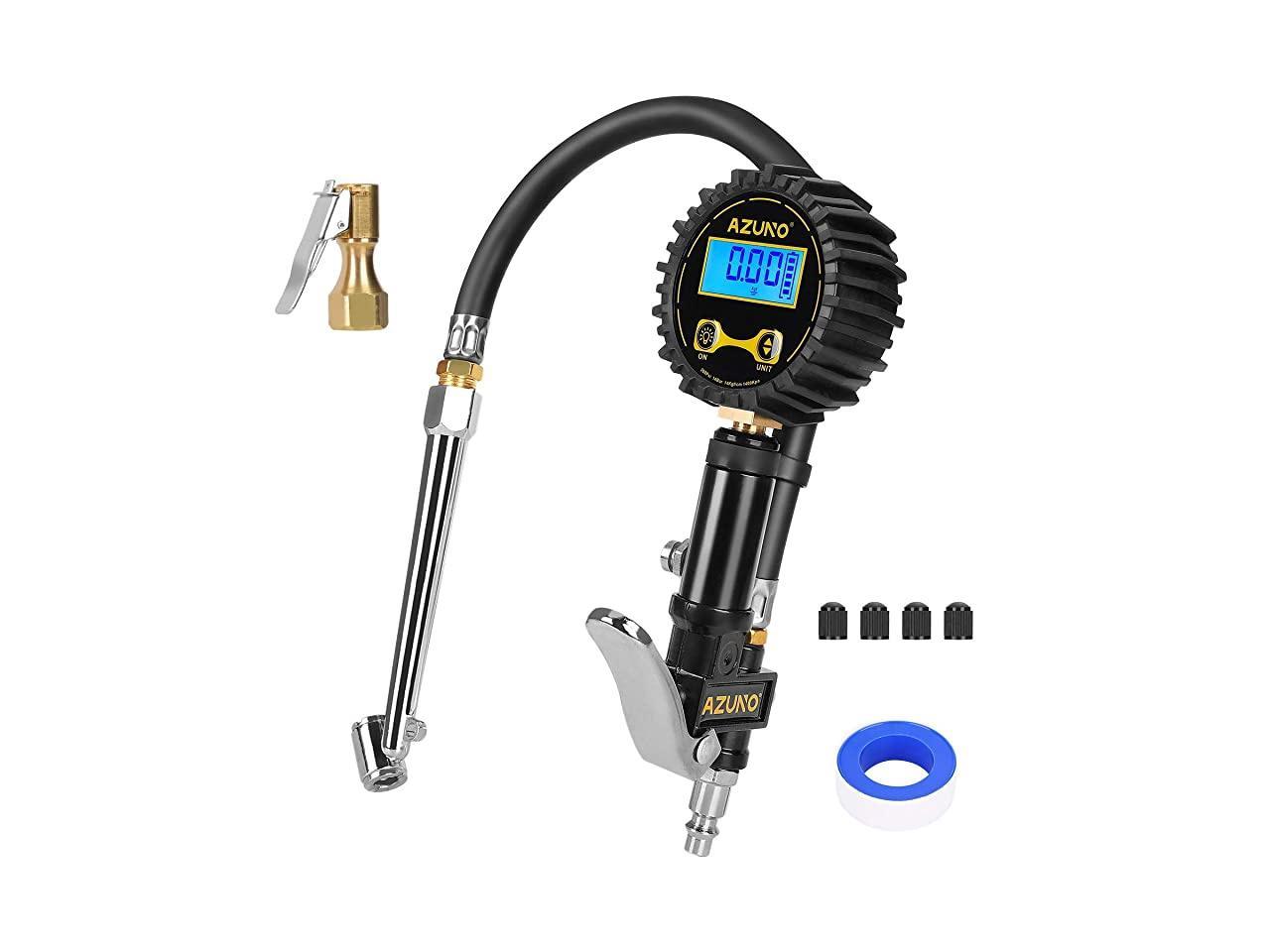 4 Valve Caps and 90 Degree Valve Extender for Car Motorcycle Bicycle Valve Air Chuck LingsFire Digital Tyre Pressure Gauge Tyre Inflator with Pressure Gauge 200 PSI LCD Displaywith Flexible Hose