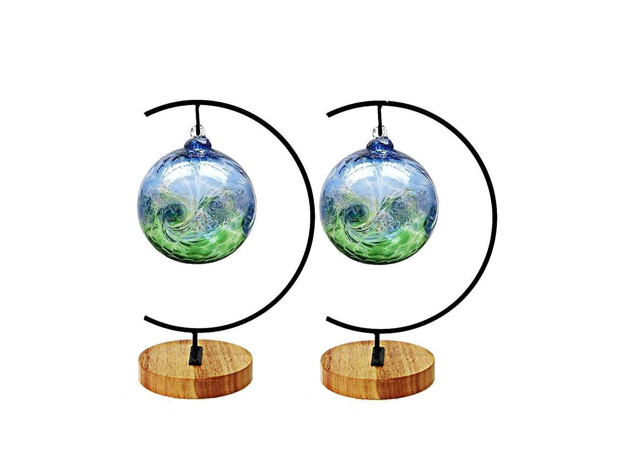 Christmas Ornament and Home Wedding Decoration Witch Ball Ornament Display Stand with Wood Flower Pot Stand Holder Iron Pothook Stand for Hanging Glass Globe Air Plant Terrarium 