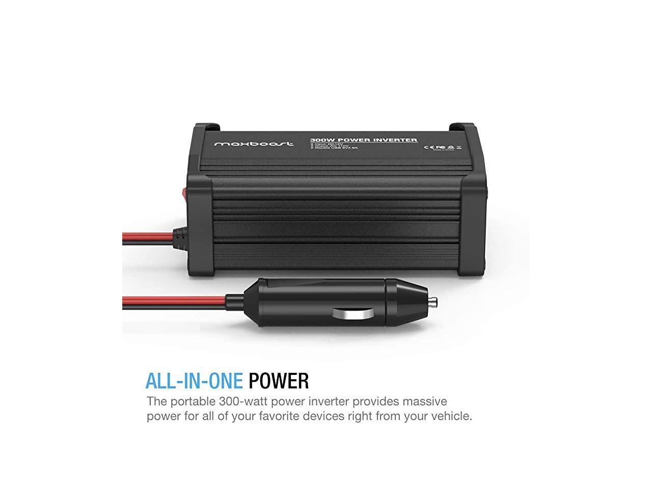 300W Power Inverter Dual 110V AC Outlet and 2.4A/24W USB Car Charger