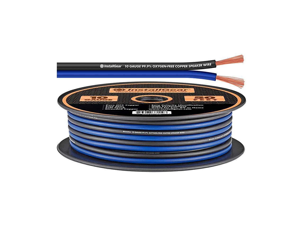OFC 50-feet - Blue/Black 99.9% Oxygen-Free Copper InstallGear 10 Gauge Speaker Wire 