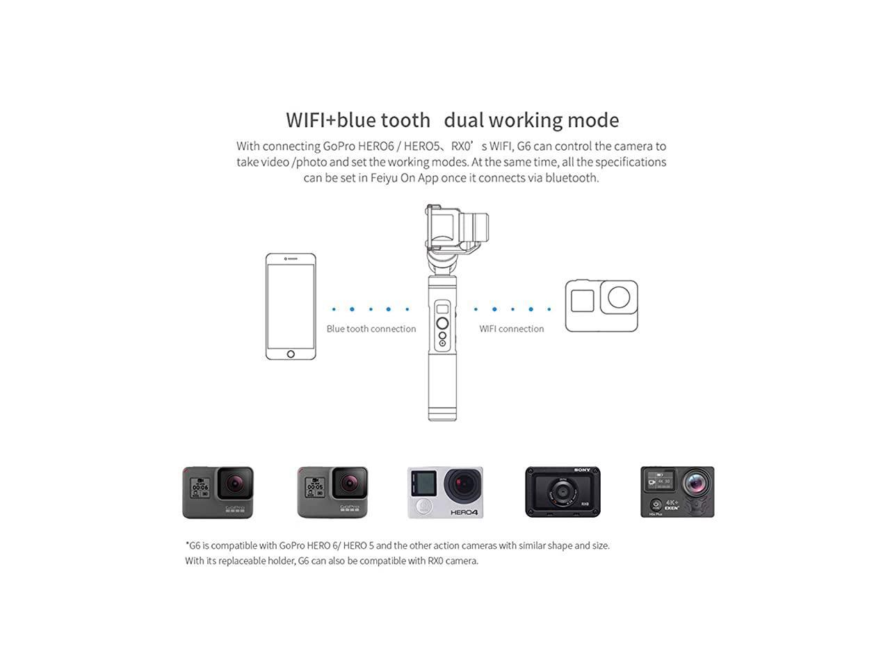YI 4K Cámera Mbuynow G6 Estabilizador de Vídeo 3-Axis Handheld Gimbal para GoPro Hero 6 Blue Tooth Pantalla OLED AEE Cámaras de Acción de Tamaño Similar con Wifi Sony RX0 Hero 5 Hero 4 / 3