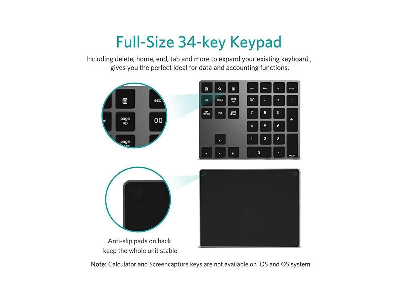 Numeric Keypad Portable Wireless 34Key External Number pad with ...