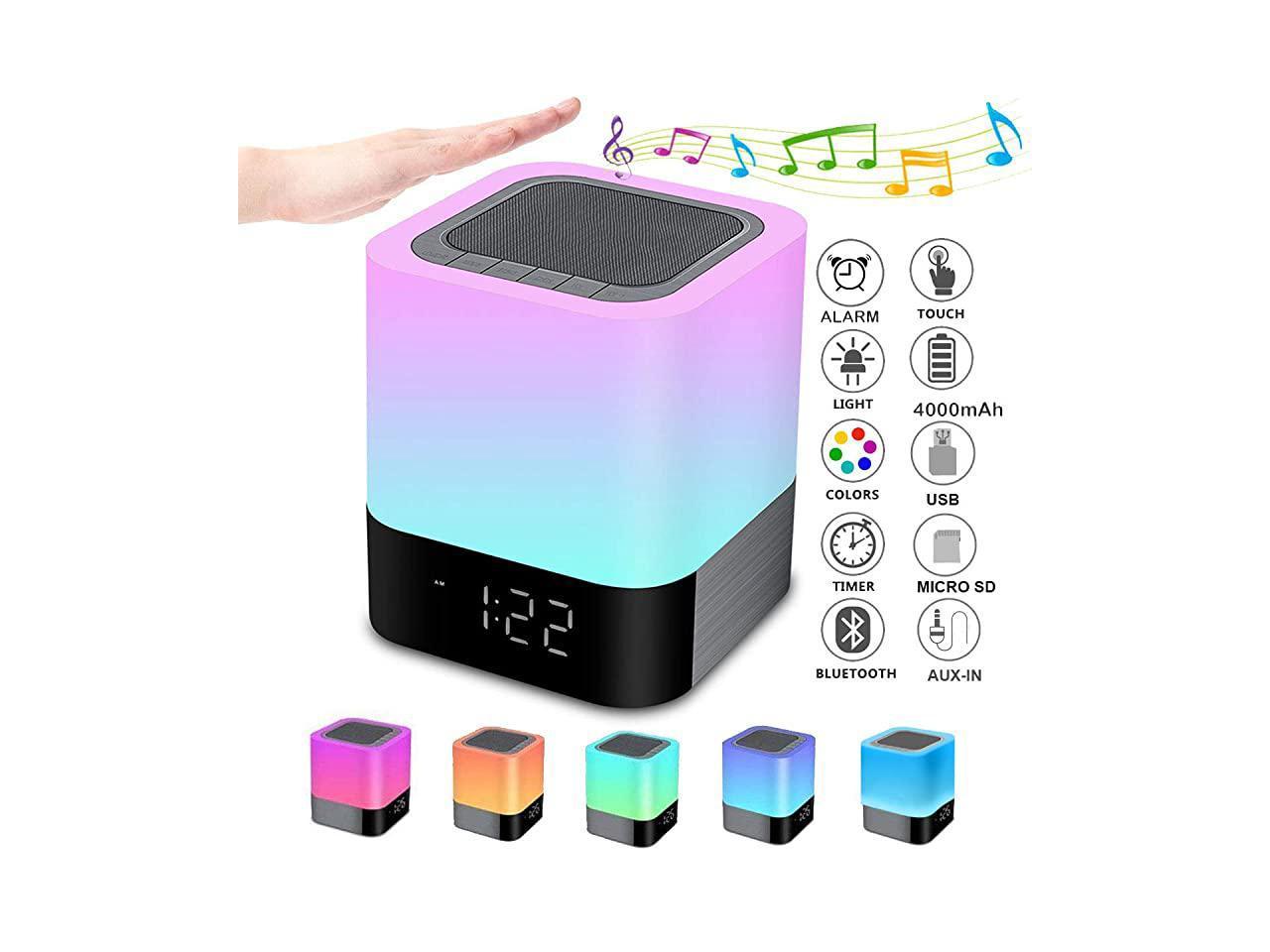 Bluetooth Speaker Bedside Lamp LED Touch RGB Night Light Alarm Clock Xmas Gifts 