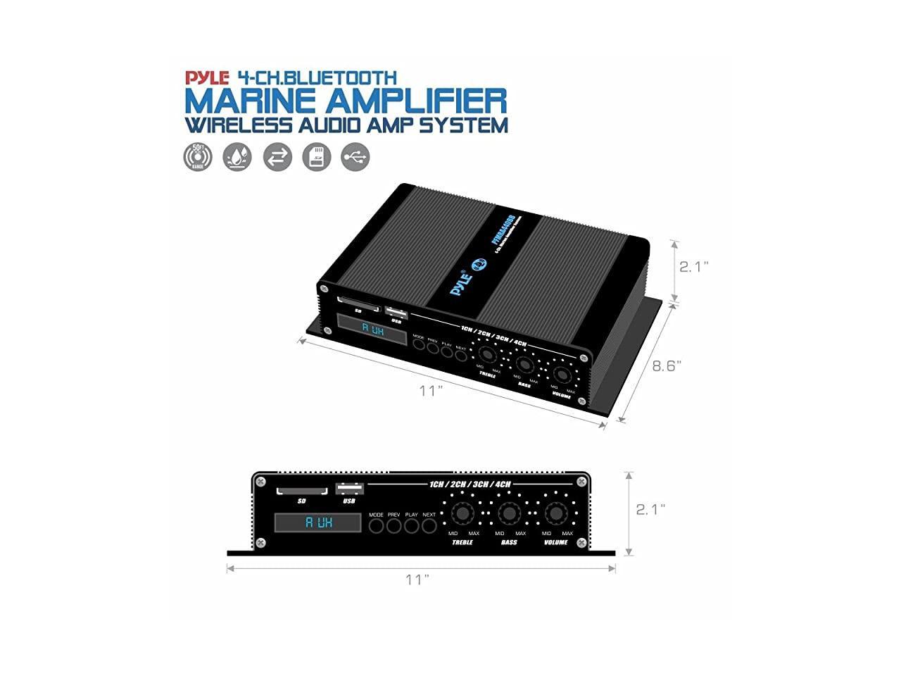 Bluetooth Marine AmplifierWeather Resistant Audio Amp System 400 Watt 4-Ch