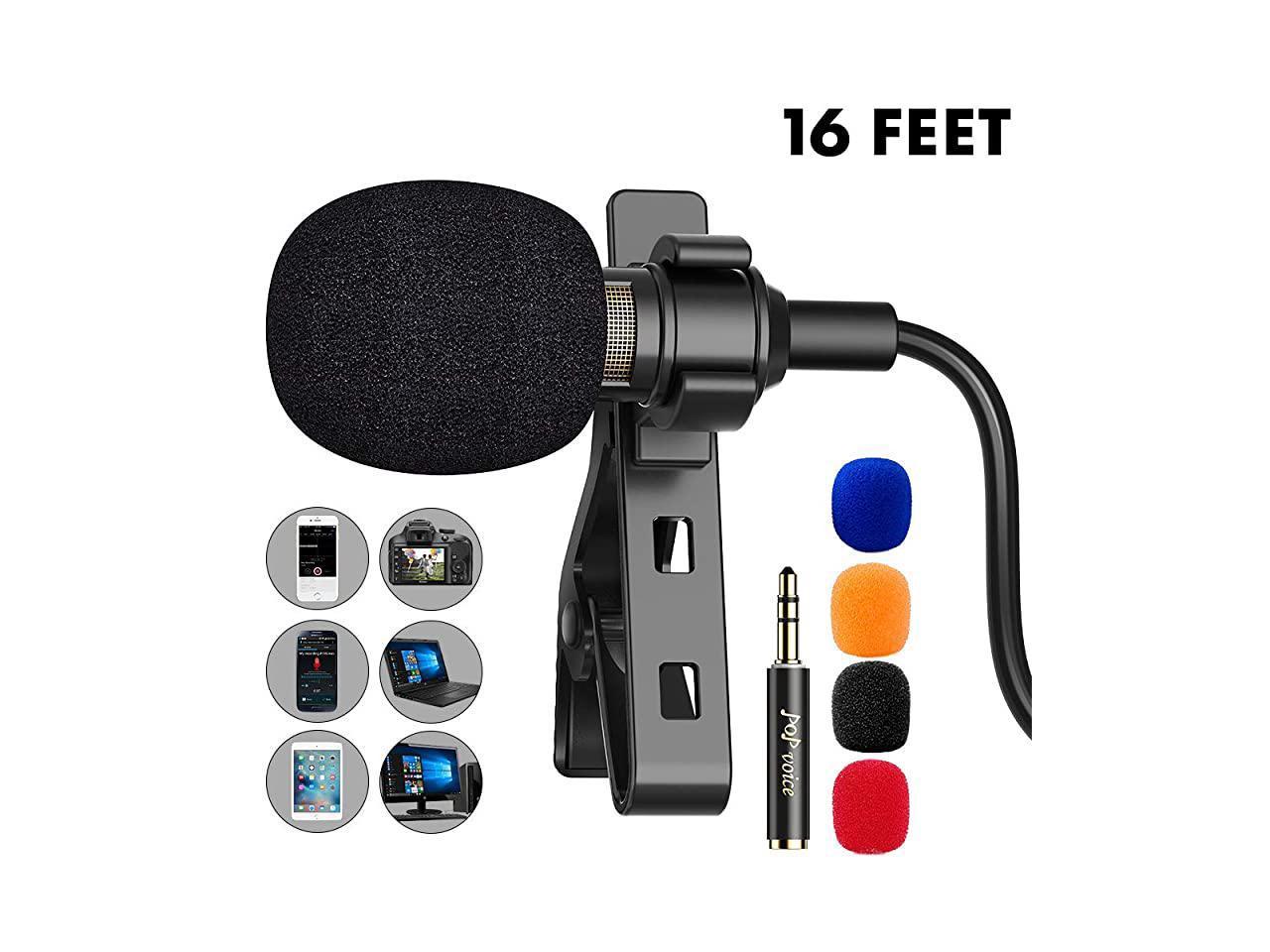 Studio PoP voice 16 Feet Single Head Lavalier Lapel Microphone Omnidirectional Condenser Mic for iPhone Android & Windows Smartphones Video Recording YouTube Noise Cancelling Mic Interview 