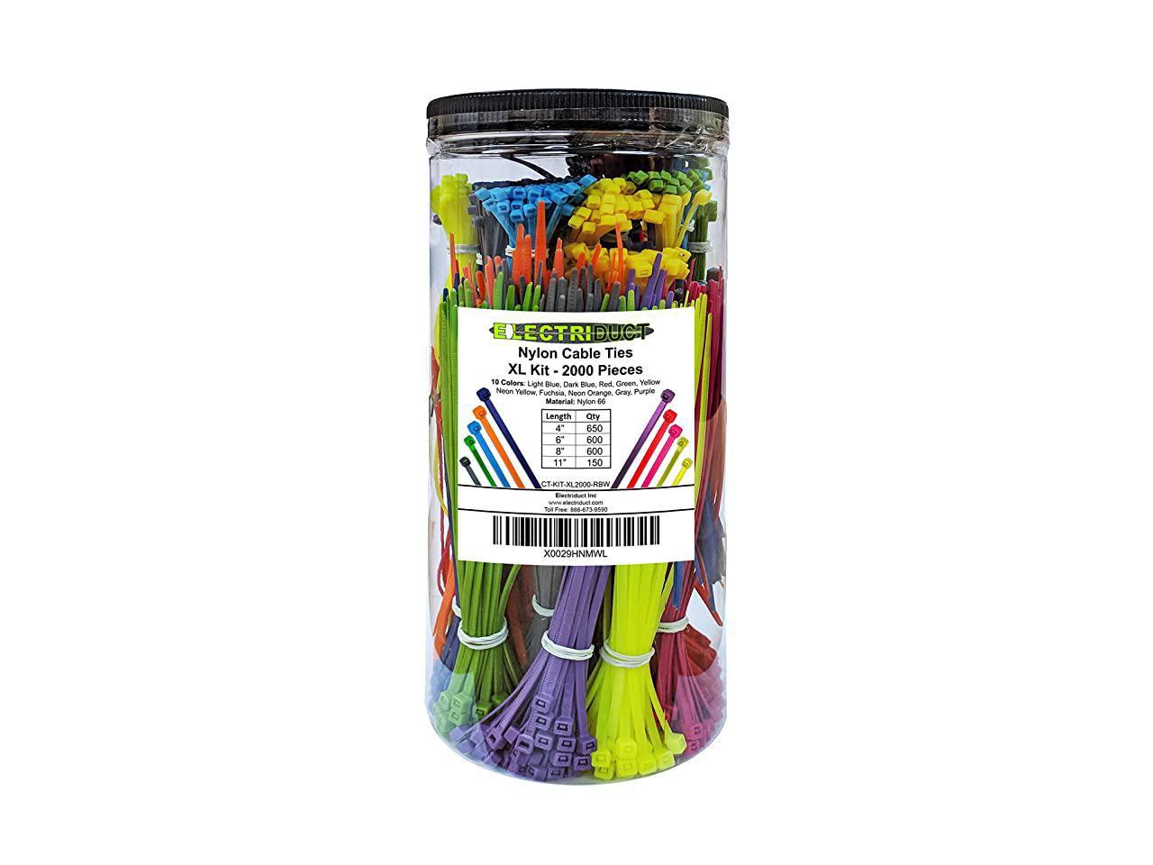 6 8 Multi Color 11 650 Zip Ties Blue, Red, Green, Yellow, Fuchsia, Orange, Gray, Purple Electriduct Nylon Cable Tie Kit - Assorted Lengths 4