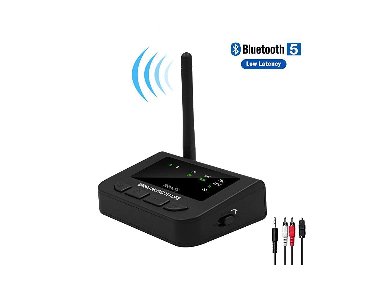 DIGMALL Long Range Bluetooth 5.0 Transmitter Receiver with Low Latency Digital Optical 3.5mm RCA AUX for TV PC PS4 Projector Home Stereo 3 in 1 Wireless Audio Adapter Dual Link with Audio Pass-Thru 